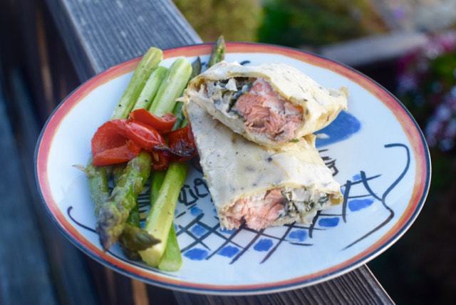 Salmon in crepes