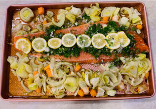 Baked Salmon with fennel and leeks